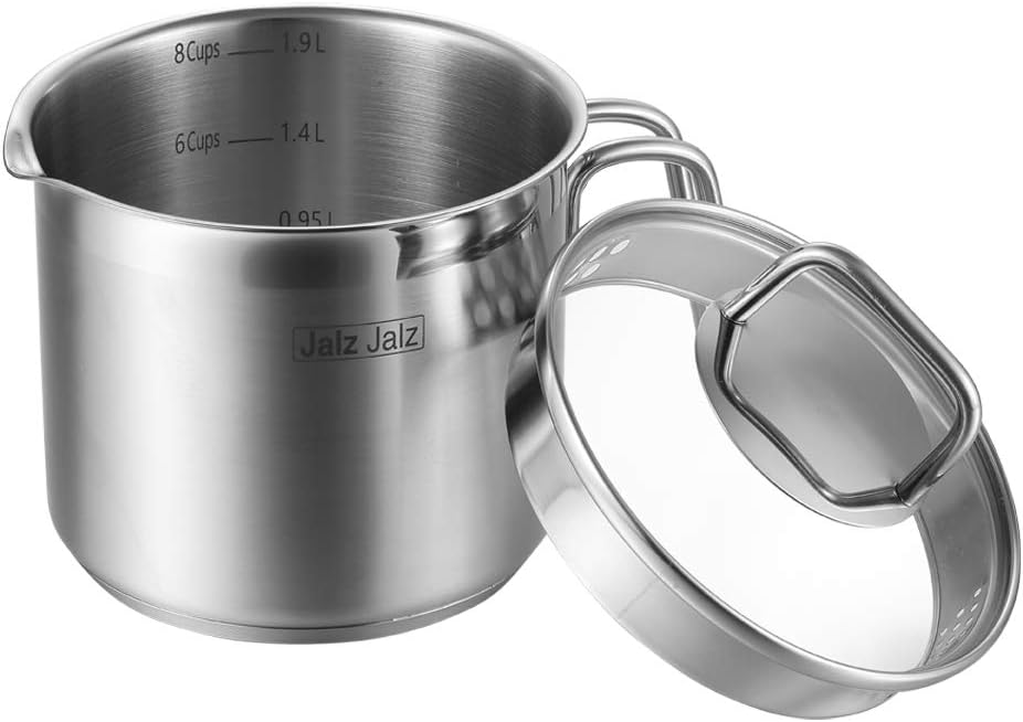 JALZ JALZ 2 Qt Stainless Steel Saucepan with Glass Lid for Induction, Boiling Egg