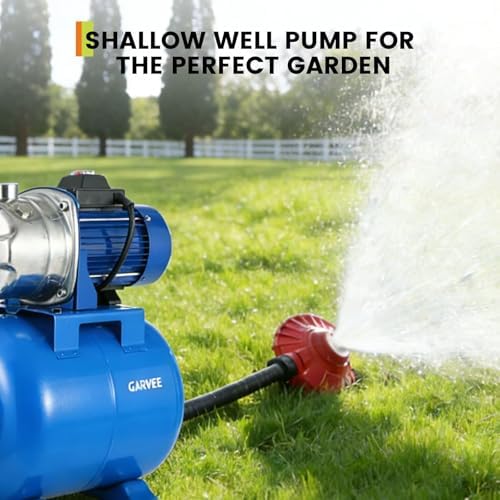 1HP Shallow Well Pump Tank Garden Water Pump Booster System, Pressurized Farm Irrigation, Automatic Water Booster Jet Pump or Home, Farm, Garden Irrigation & Water Transfer, Blue