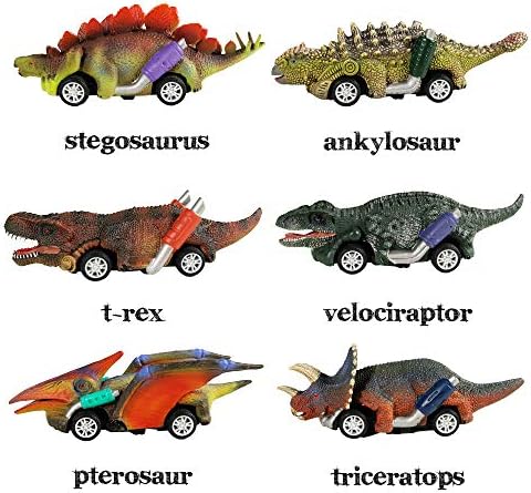 Dinosaur Toy Pull Back Cars, 6 Pack Dino Toys for 3 Year Old Boys Girls and Toddlers, Boy Toys Age 3, 4, 5 and Up, Pull Back Toy Cars