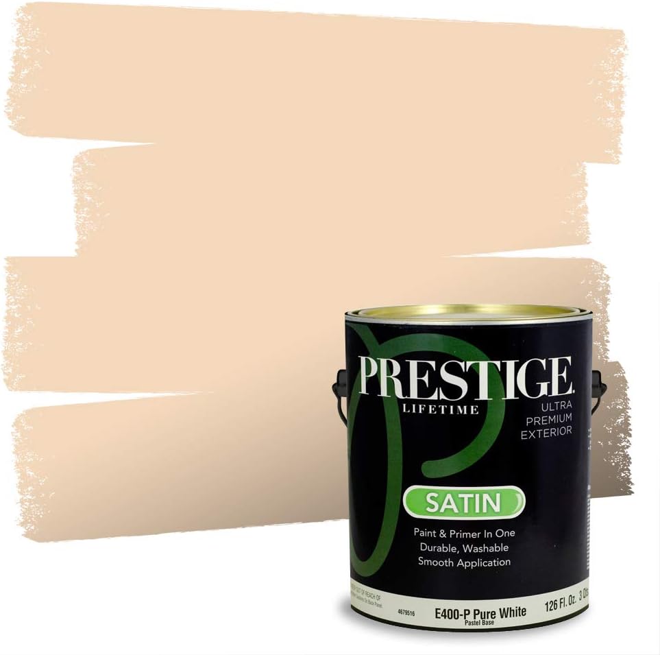 PRESTIGE Paints Exterior Paint and Primer In One, 1-Gallon, Satin, Comparable Match of Sherwin Williams* Cachet Cream*