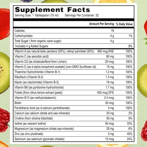 Go Healthy Liquid Multivitamin for Women, Men, Teens | Vegan Vitamin & Mineral Supplement | High Absorption | Premium Liquid Formula | Immune Support | Peach Mango Flavor | 32 Servings