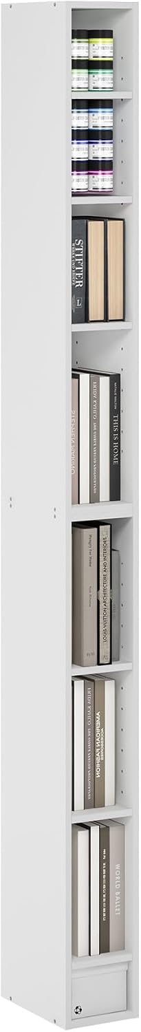 Furinno LUDER Book Shelf, 6-Tier Tall Modern Bookshelf, Bookcase with Open Shelves, 9.3 x 12 x 71, for Living Room, Bedroom, Home Office, White