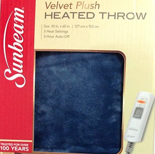 Sunbeam Electric Heated Plush Throw Machine Washable Personal Controller with 3 Heat Settings and Auto-Off, Size 50" x 60" Lagoon Blue