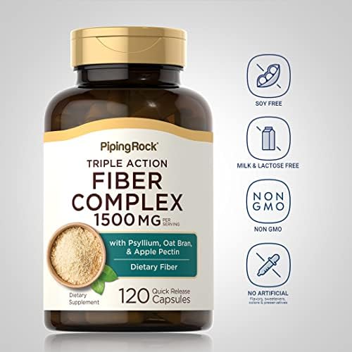 Piping Rock Fiber Complex Supplement | 1500mg | 120 Capsules | Triple Action Pills | with Psyllium, Oat Bran, and Apple Pectin | Non-GMO