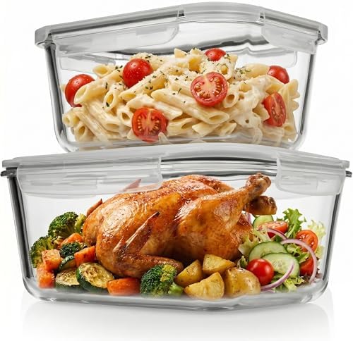 Razab 4 Pc (2700ML/ 91 Oz & 1520ML/ 51 Oz) Airtight Large Glass Food Storage Containers with Lids - BPA Free