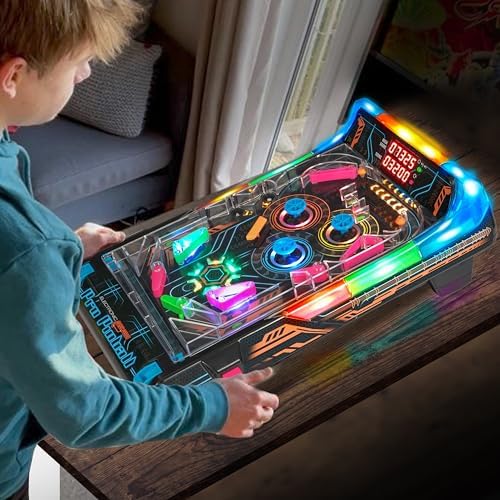 Merchant Ambassador Electronic Arcade Pro Pinball - Light & Sound Tabletop Game, Dual LED Scoreboard, 10 Professional-Grade Features
