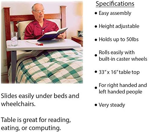 Carex Rolling Overbed Table, Hospital Bed Table, Laptop Tables for Recliner, Bed, Bedside and Sofa, Computer Tables, Hospital Tray