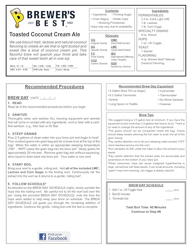 Brewer's Best Home Brew Beer Ingredient Kit -5 Gallon(Toasted Coconut Cream Ale)