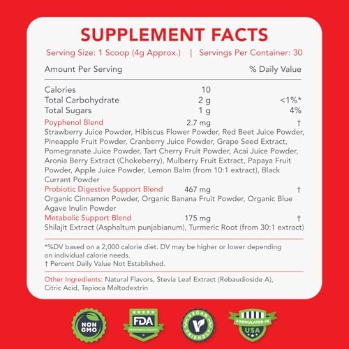 KaraMD Revive Reds, Natural Energy Boosting Superfood Powder, 30 Servings | Concentrated Polyphenol Blend