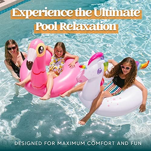 JOYIN 2-Pack Flamingo Unicorn Pool Float - Fun Floaties Inflatable Swimming Pool Tubes Toys Party Decorations
