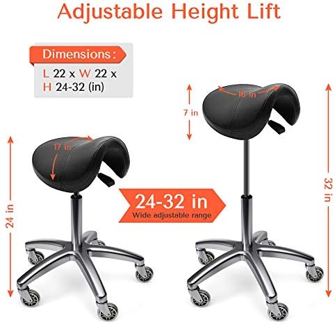 TASALON Wheeled Ergonomic Swivel Saddle Stool, Black