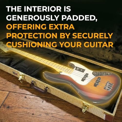 Gearlux Bass Guitar Hard Case, Fits Fender Precision/Jazz Bass and More with Exterior Lock and Key, Interior Accessory Compartment, and Plush Interior Padding - Black