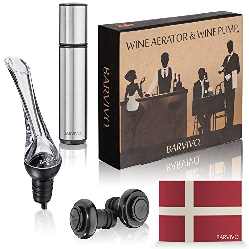 Barvivo Red Wine Aerator and Wine Saver Pump with 2 Vacuum Bottle Stoppers - Preserver For Your Wine - Ultimate Gift Idea as Valentines Day Gifts