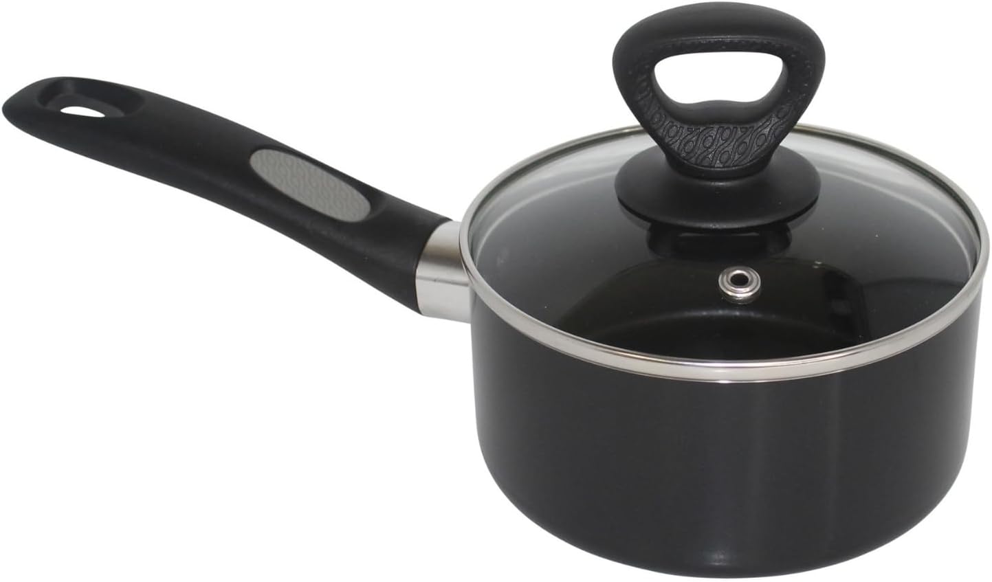 Mirro A79721 Get A Grip Aluminum Nonstick Sauce Pan with Glass Lid Cover Cookware, 1-Quart, Black -