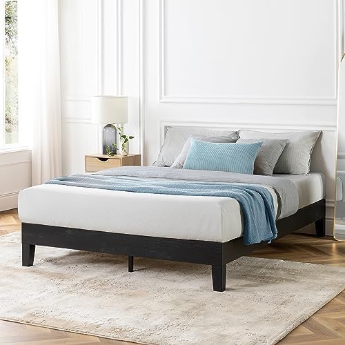 Mellow Naturalista Classic - 12 Inch Solid Wood Platform Bed with Wooden Slats, No Box Spring Needed, Easy Assembly, Queen, Pine