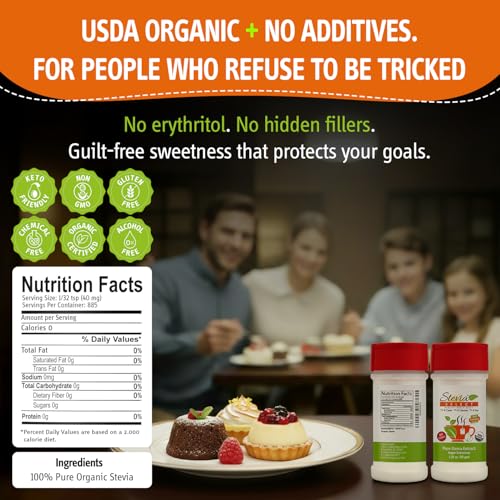 Stevia Select Organic Stevia Powder 1.25oz - Sugar Free Plant Based Pure Stevia Sweetener Stevia Extract Keto Sugar Substitute No Additives Zero Calorie
