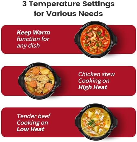 KOOC Small Slow Cooker, 2-Quart, Free Liners Included for Easy Clean-up, Upgraded Ceramic pot, Adjustable Temp, Nutrient Loss Reduction