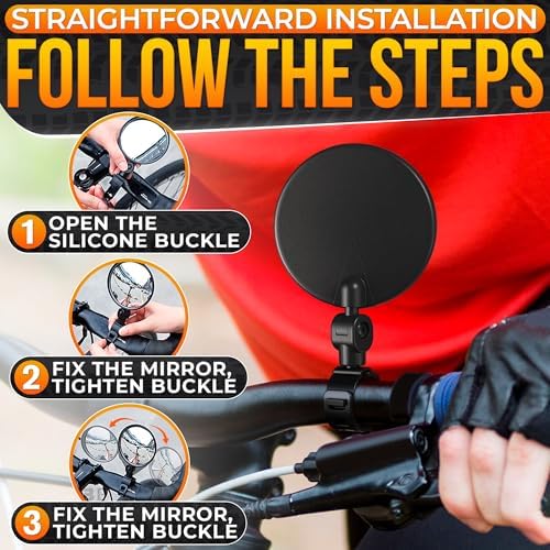 2 Pcs Bike Mirror Handlebar Mount, Convex and 360° Adjustable View