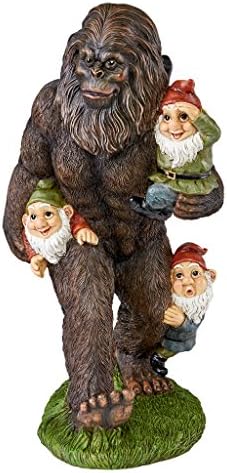 Design Toscano Schlepping the Garden Gnomes Bigfoot Yeti Indoor/Outdoor Garden Statue, 16 Inch Tall, Cast Stone Resin, Painted Full Color Finish