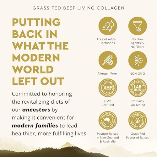 Ancestral Supplements Grass Fed Beef Living Collagen Capsules, 180 Ct | Type II collagen peptides complex in convenient capsules supports healthier