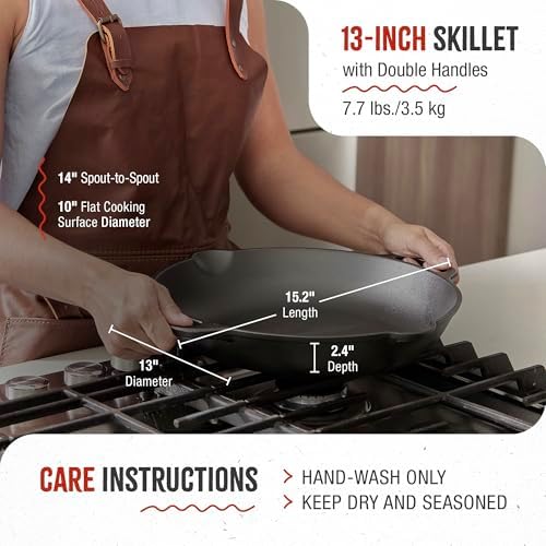 Victoria 13-Inch Cast Iron Skillet, Pre-Seasoned Cast Iron Frying Pan with Long Handle, Made in Colombia