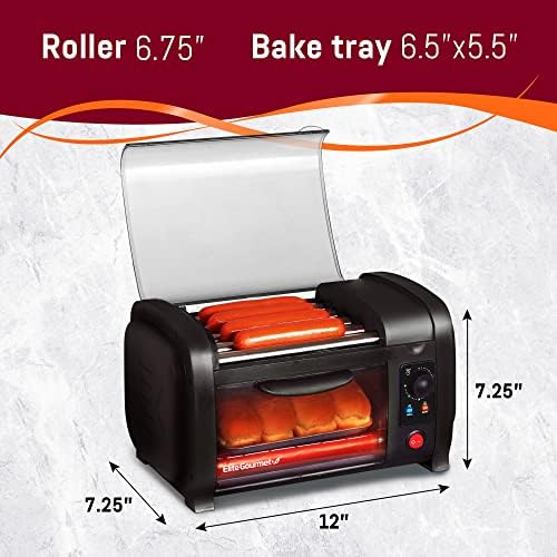 Elite Gourmet EHD-051B Hot Dog Toaster Oven, Steel Rollers, 4-Bun, Black | 30-Min Timer