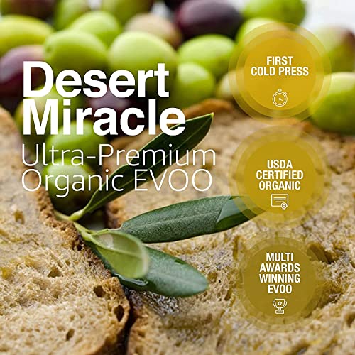 Desert Miracle Organic Extra Virgin Olive Oil, High Polyphenol, 17 fl oz | Gourmet Moroccan EVOO, First Cold Pressed Olive Oil Extra Virgin, Polyphenol-Rich, Flavor Trusted By Award-Winning Chefs