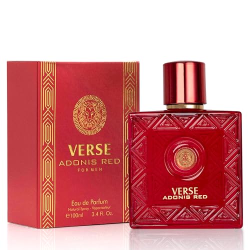 Verse Adonis Red for Men - 100ml Eau De Parfum Spray - Fruity Warm & Floral Fragrance Smell Fresh All Day Long Lasting Includes NovoGlow Carrying