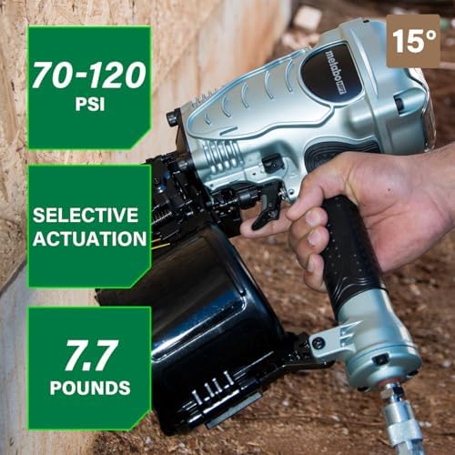 Metabo HPT Coil Framing Nailer, 15° Nails, NV90AGS | Pneumatic Power, Construction Tools, Roof Decking Support, Floor & Truss Applications