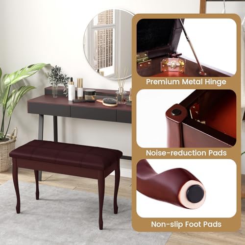 Giantex Duet Piano Bench with Storage, Keyboard Bench with Padded Cushion, Solid Wood Legs, Storage Compartment for Music Books, Comfortable PU Leather Piano Stool, 360 LBS Load Capacity