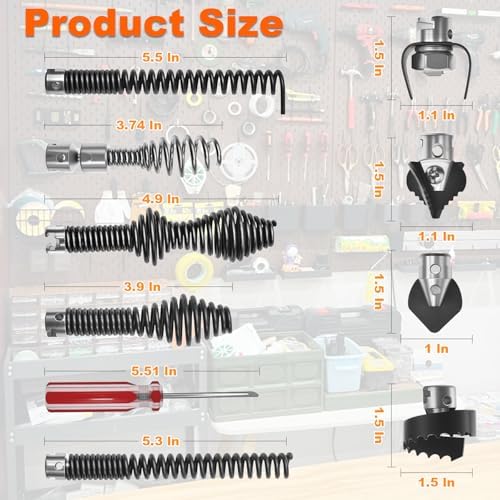 10Pcs Drain Snake Drill Attachment, Compatible with K-400, C-4, C-6, C-7, C-8, C-9, Drain Auger Cutter Kit for 5/8" Drain Snake Cable Heads Tips