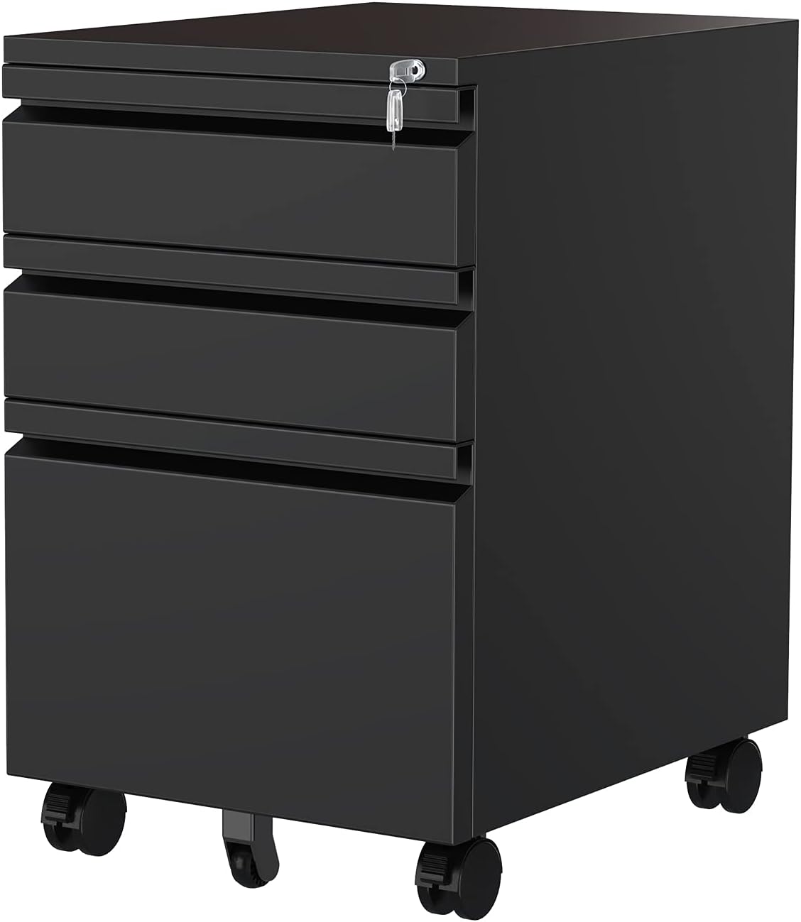 MIIIKO 3 Drawer File Cabinet with Lock, Metal Lateral Rolling Printer Stand Filing Cabinets for Home Office Storage,A4, Letter,File Folders(White)