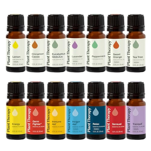 Plant Therapy 7 & 7 Essential Oils Set, Each 10 mL (1/3 oz) | 7 Most Popular Single Essential Oils Plus 7 Favorite Blends, Pure & Undiluted