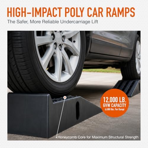 Ironton Poly Car Ramp Set, 12, 000-Lb. GVW, 35.5in.L x 12in.W, 2-Pc. | High-impact construction, 6, 000-lb. capacity per ramp, Non-skid tread