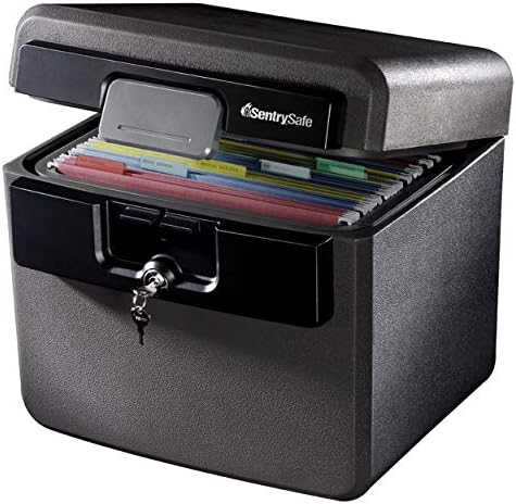 SentrySafe Black Fireproof and Waterproof Safe, File Folder and Document Box with Key Lock, 14.3 x 15.5 x 13.5 inches