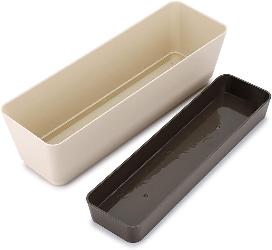 Skelang 3 Pcs Rectangular Plant Pot, 12" Watering Container with Drainage Hole, Window Planter Box with Saucer for Succulents, Flowers, Indoor Plants