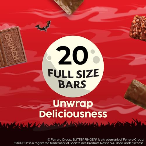 Butterfinger, CRUNCH, Baby Ruth and 100 Grand, Bulk 20 Pack, Assorted Full Size Chocolate Candy Bars, 35 oz