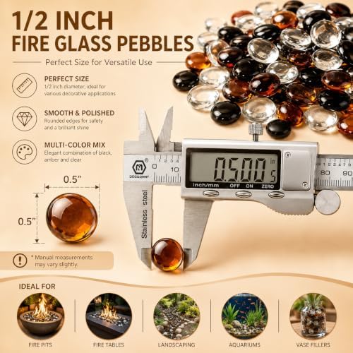 Hisencn Fire Glass Beads for Fire Pit 1/2 Inch, Blended Blue Fire Glass Rocks for Propane Gas Fireplace or Natural