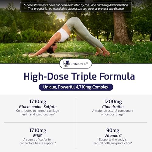FürstenMED® Glucosamine 1710mg + Chondroitin 1200mg + MSM 1710mg + Vitamin C, High-dose Supplement 4-in-1 Complex 180 Capsules for Joint Health