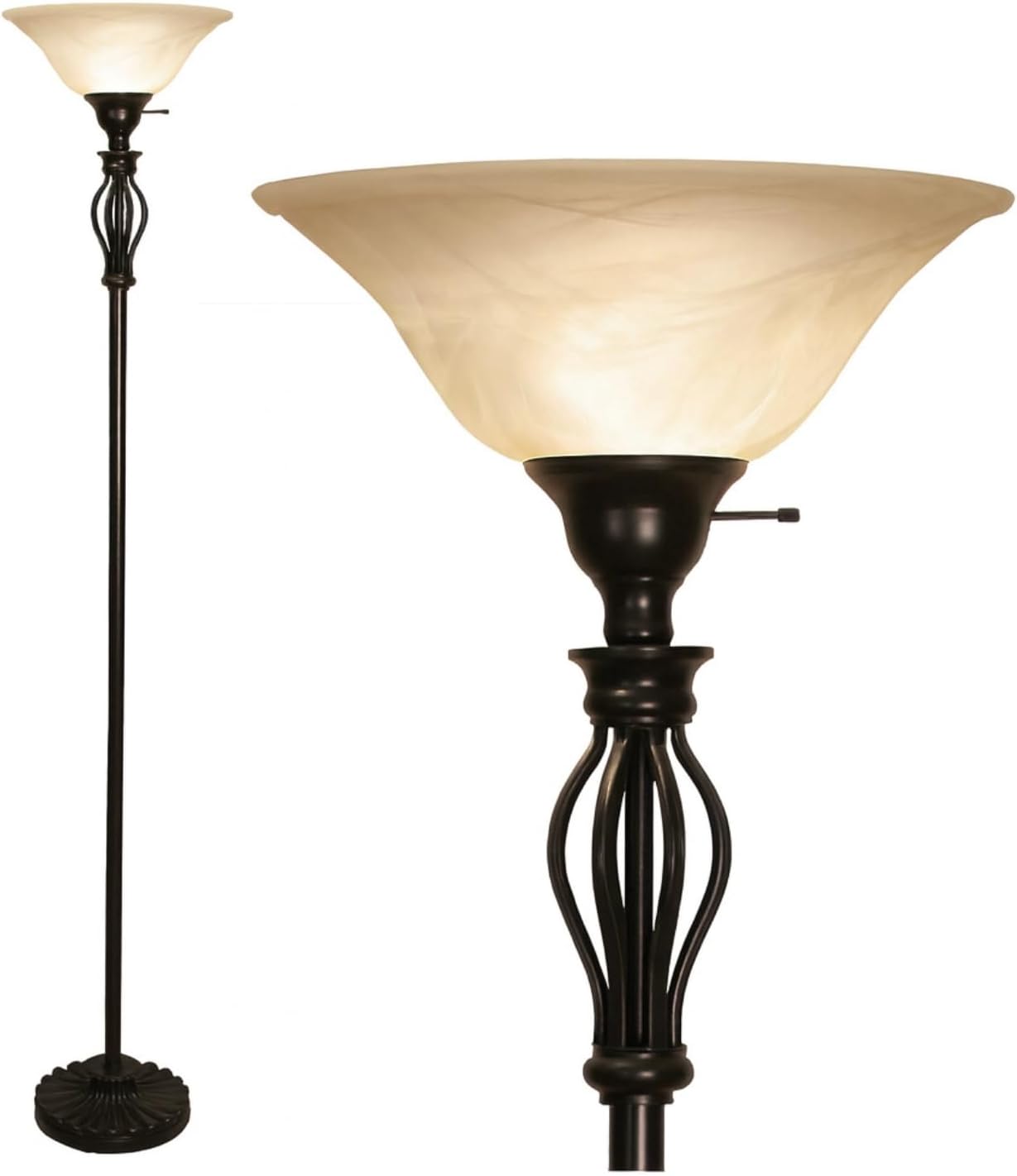 LIGHTACCENTS Bronze Floor Lamp with Glass Alabaster Swirl Amber Shade - Elegant Home Decor Standing Lamp - Ideal Floor Lamps for Living Room