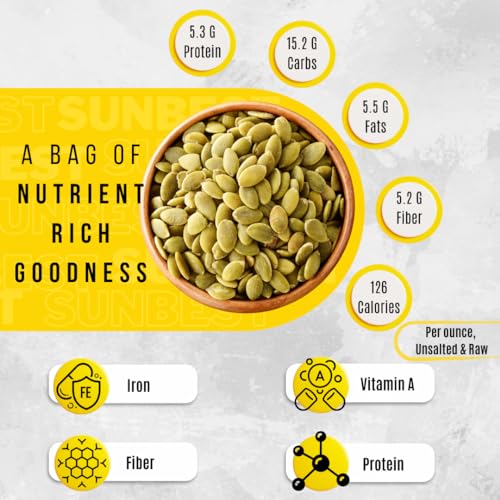Sunbest Natural Dry Roasted Pumpkin Seeds – 2 lb Bulk Bag – Unsalted Shelled Pepitas – Nutrient-Rich & Ready to Eat – Non-GMO, Vegan