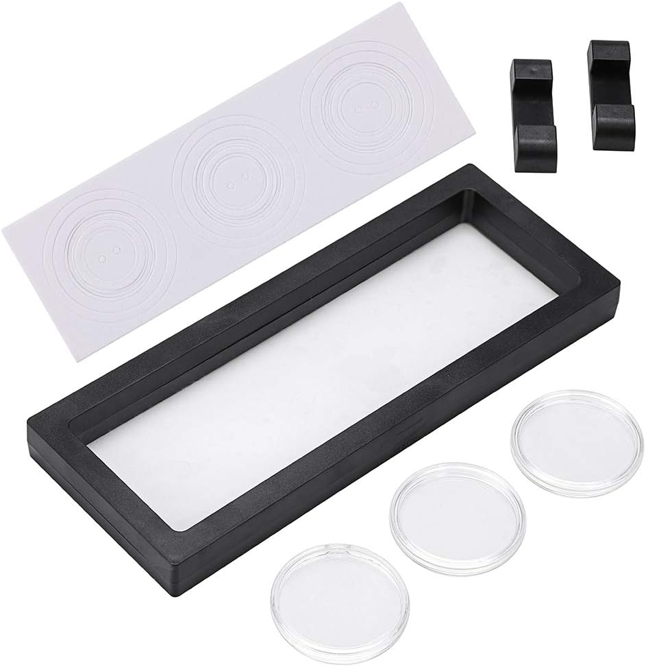 Skelang 3D Floating Display Case with 9 Coin Capsules, 9"×3.54"×0.75" Display Stand Holder Suspension Frame for AA Medallion, Antique Challenge Coin