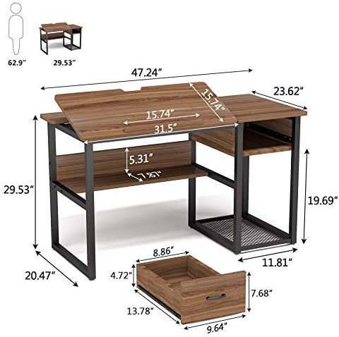 Tribesigns Drafting Table with Storage Drawers