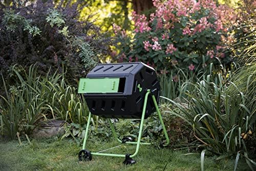 FCMP Outdoor HOTFROG Mobile Dual Chamber Tumbling Composter with Wheels - Outdoor Rotating Garden Compost Bin (HF-IM4000-WK) Black & Green (37-Gallon)