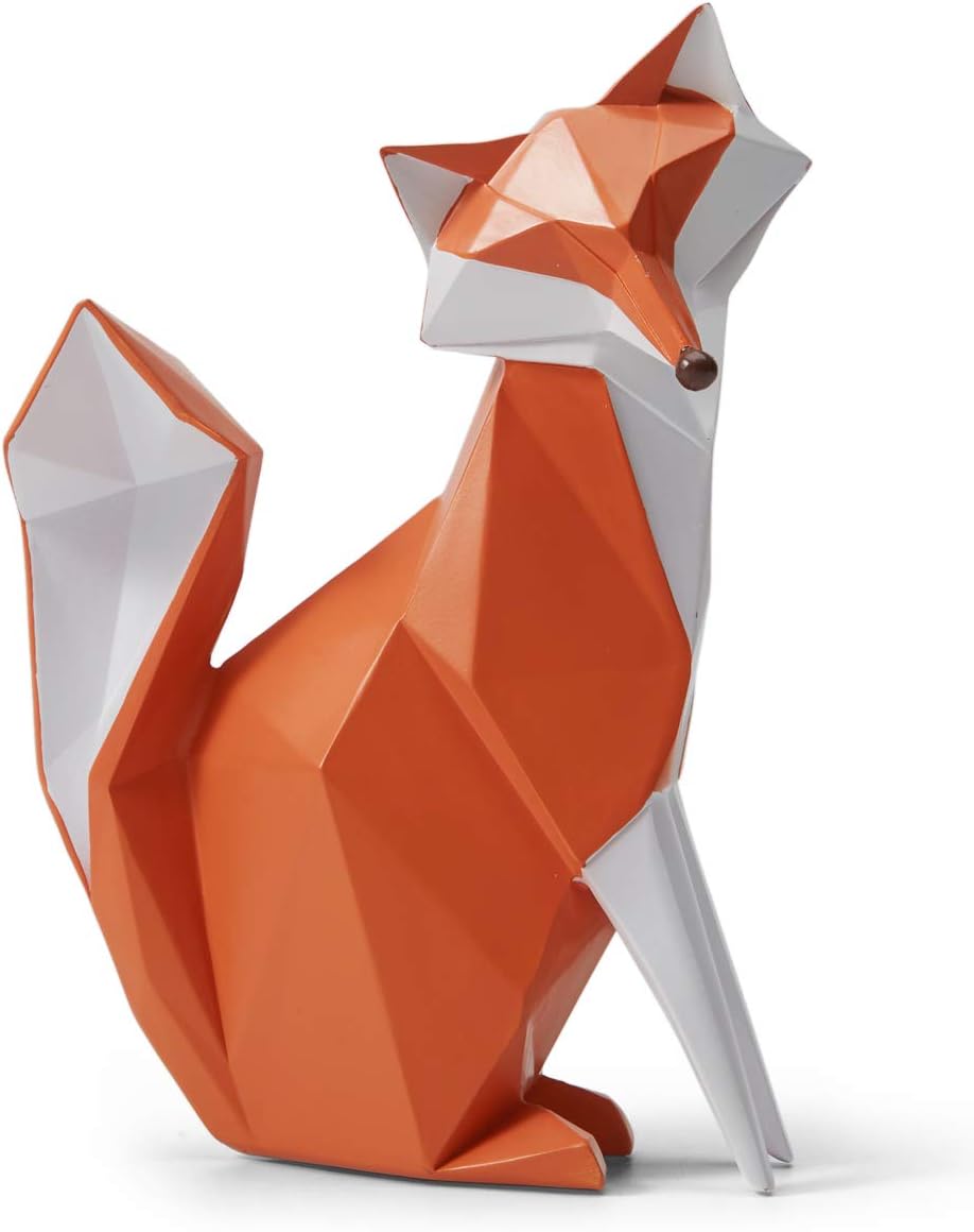 HAUCOZE Fox Statue Figurine Animal Sculpture Modern Home Decor 8.3 Inch | Orange Resin Geometric Art Birthday Holiday Gift Handmade Ornament for