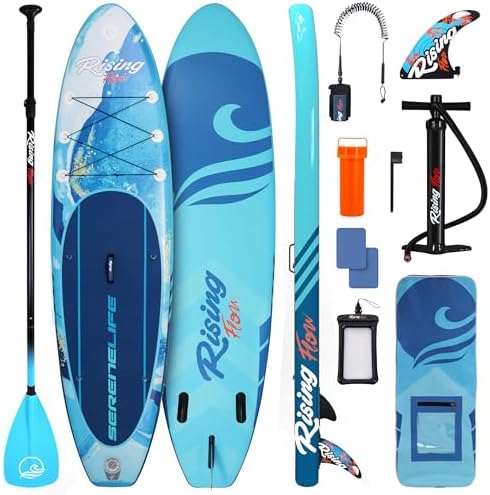 SereneLife 10’6” Inflatable Stand Up Paddle Board with Premium SUP Accessories - 32” Wide Stable Design with Non-Slip EVA Deck Pad