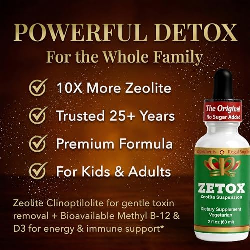 ZETOX | Zeolite Detox for Kids and Adults | Enhanced with Methyl Vitamin B12 and D3 | Premium Grade Liquid Clinoptilolite Zeolite Drops | Supports