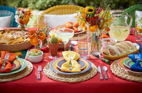 BrylaneHome 16 Piece Santa Fe Hand-Painted Striped Stoneware Dinnerware Set - Multi Stripe