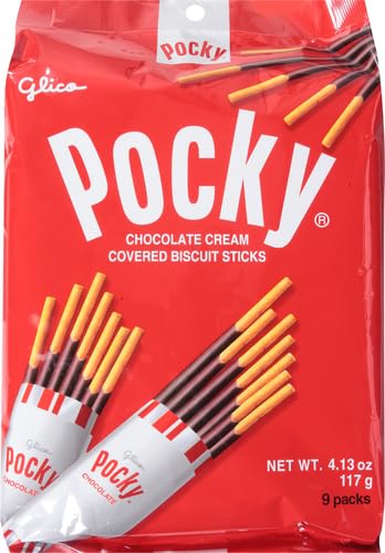 Glico Pocky, Chocolate Cream Covered Biscuit Sticks (9 Individual Bags), 4.13 oz