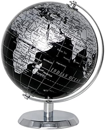EXERZ 5.5 Inches Mini World Globe Black Rotating Desktop Globe | With Stainless Steel Base for Home Office School